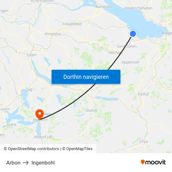 Arbon to Ingenbohl map
