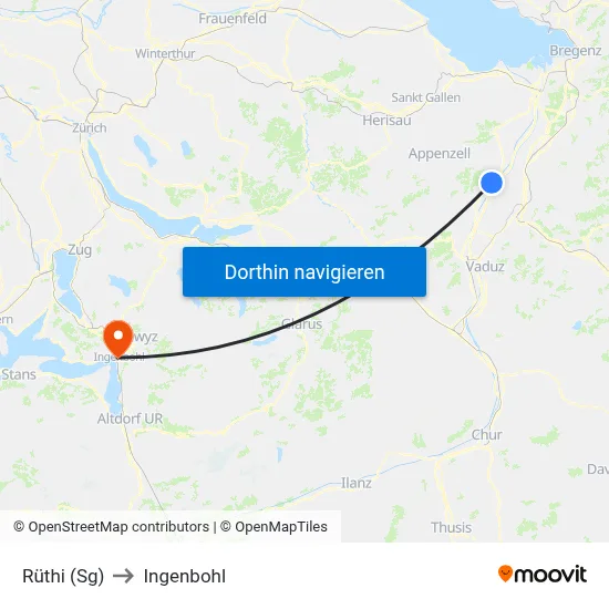 Rüthi (Sg) to Ingenbohl map