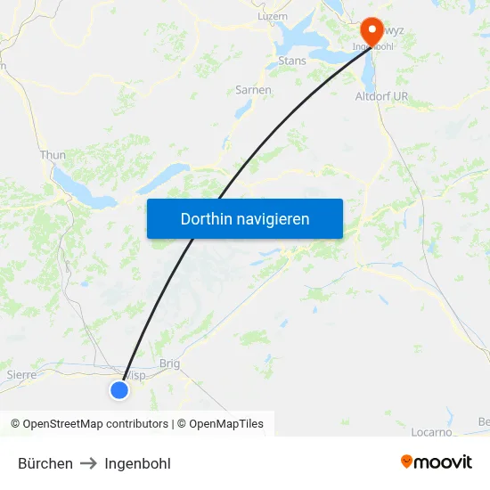 Bürchen to Ingenbohl map