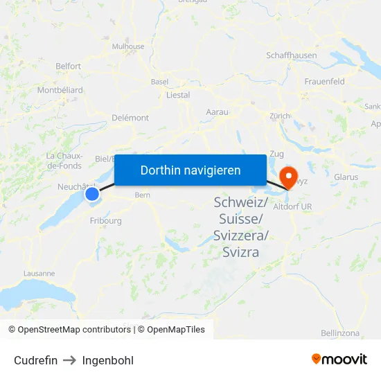 Cudrefin to Ingenbohl map