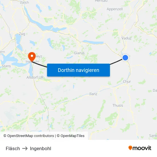 Fläsch to Ingenbohl map