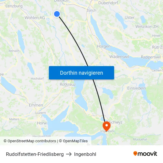 Rudolfstetten-Friedlisberg to Ingenbohl map
