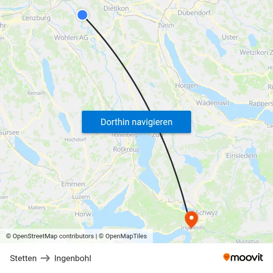 Stetten to Ingenbohl map