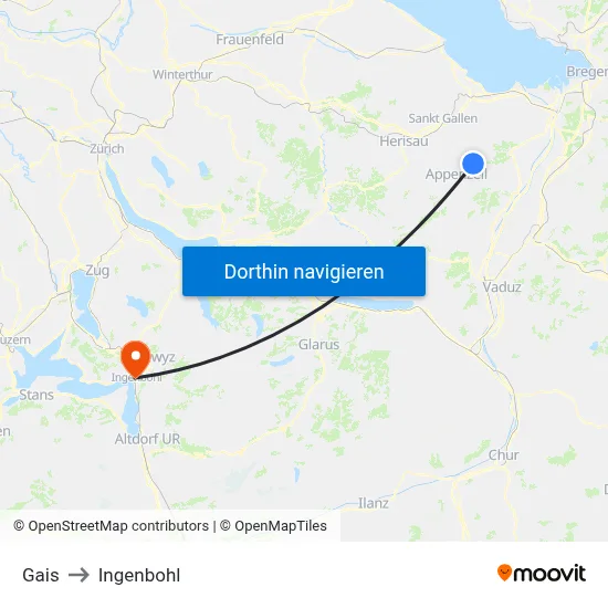 Gais to Ingenbohl map