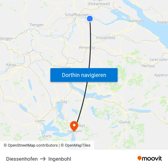 Diessenhofen to Ingenbohl map