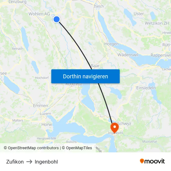 Zufikon to Ingenbohl map