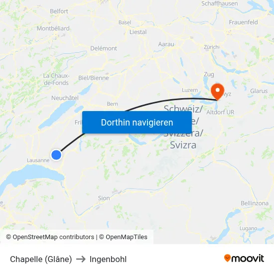 Chapelle (Glâne) to Ingenbohl map