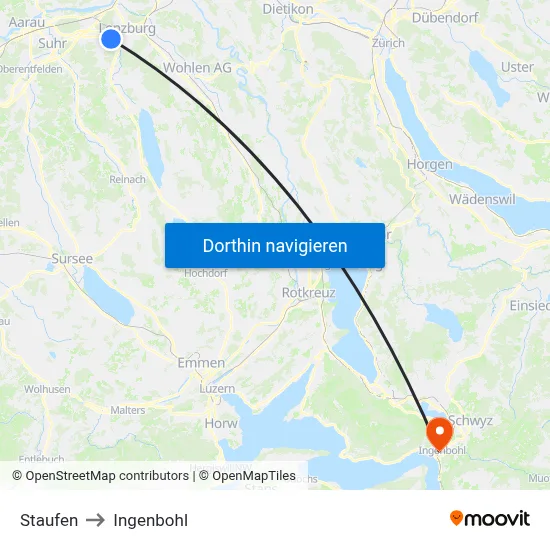 Staufen to Ingenbohl map