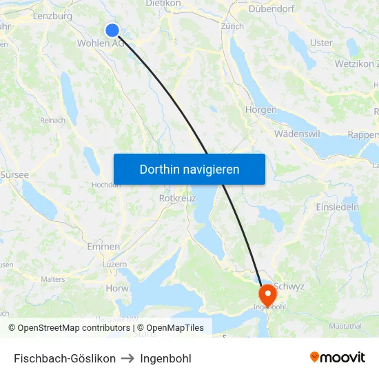 Fischbach-Göslikon to Ingenbohl map