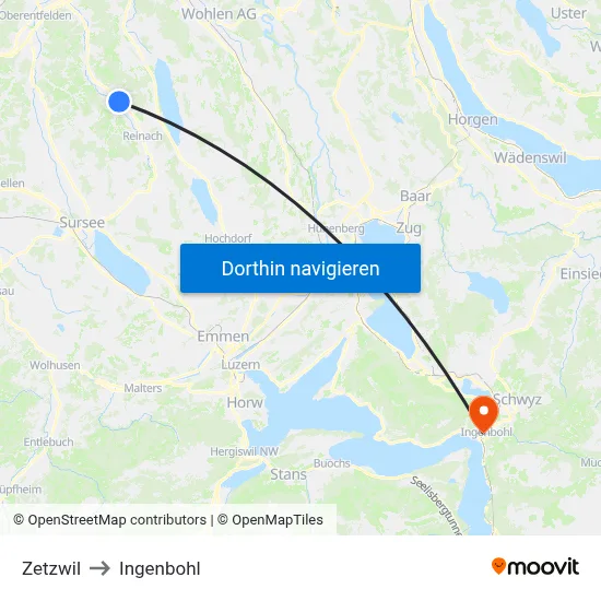 Zetzwil to Ingenbohl map