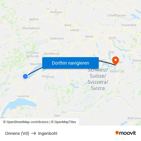 Onnens (Vd) to Ingenbohl map