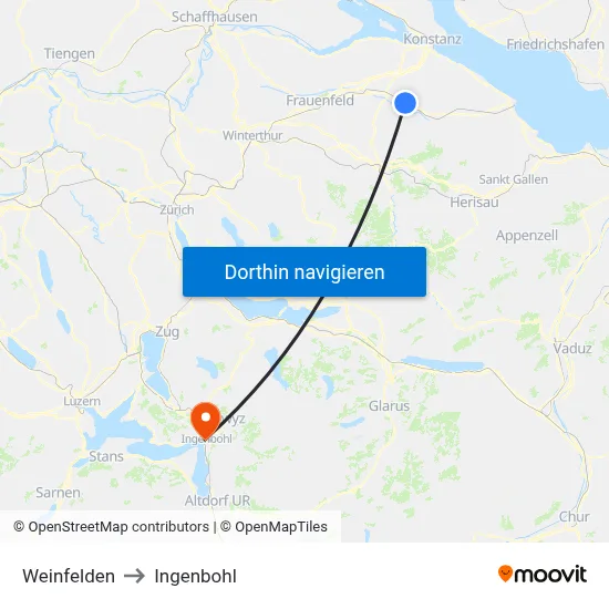 Weinfelden to Ingenbohl map
