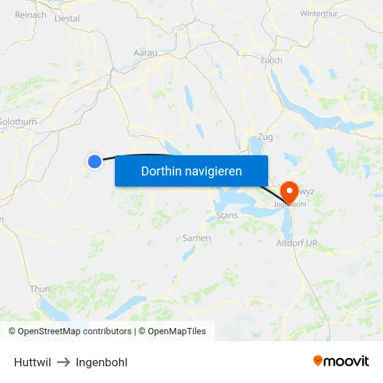 Huttwil to Ingenbohl map