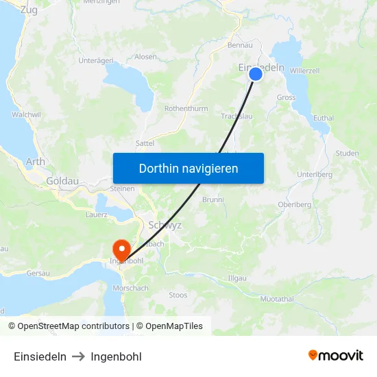 Einsiedeln to Ingenbohl map
