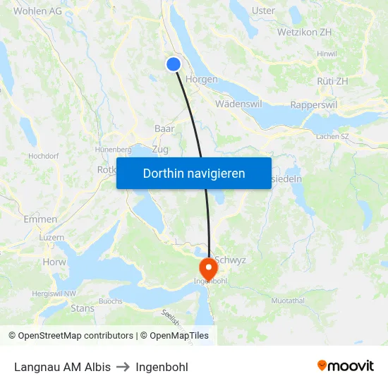 Langnau AM Albis to Ingenbohl map