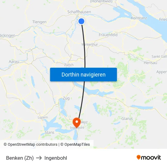 Benken (Zh) to Ingenbohl map