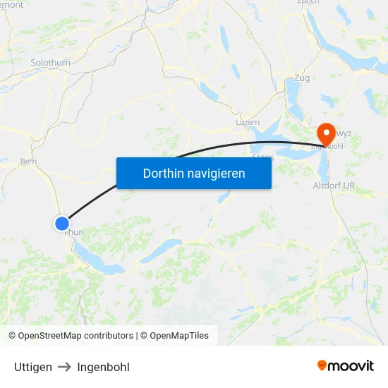 Uttigen to Ingenbohl map