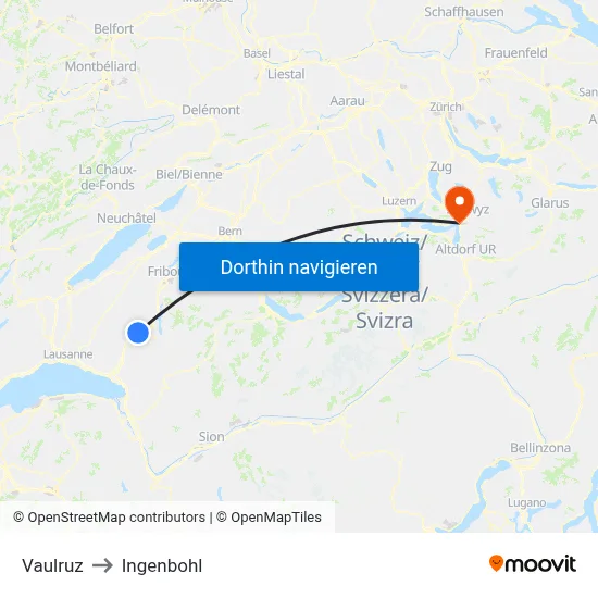 Vaulruz to Ingenbohl map