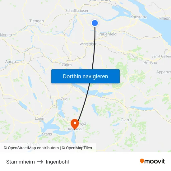 Stammheim to Ingenbohl map