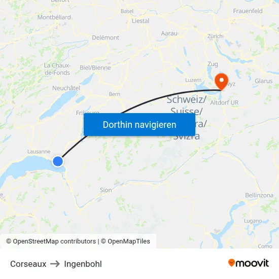 Corseaux to Ingenbohl map