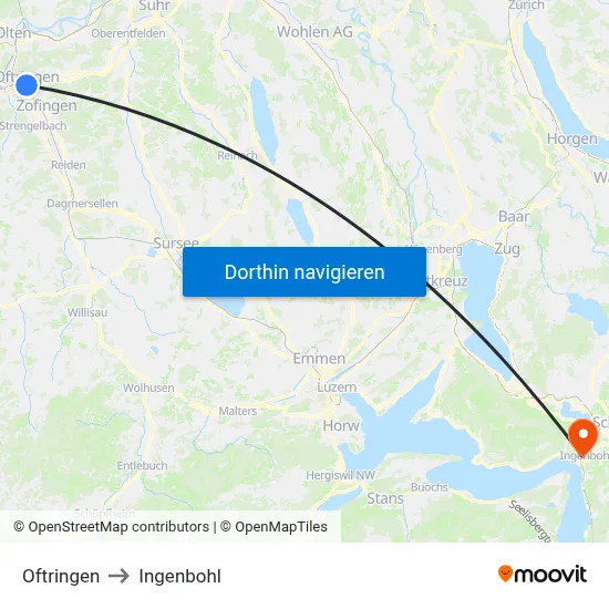 Oftringen to Ingenbohl map