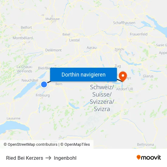 Ried Bei Kerzers to Ingenbohl map