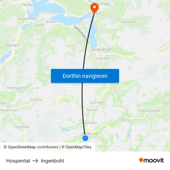 Hospental to Ingenbohl map