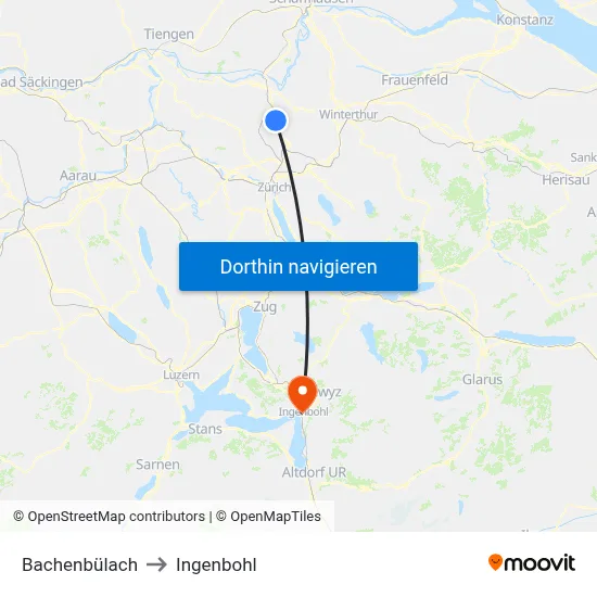 Bachenbülach to Ingenbohl map