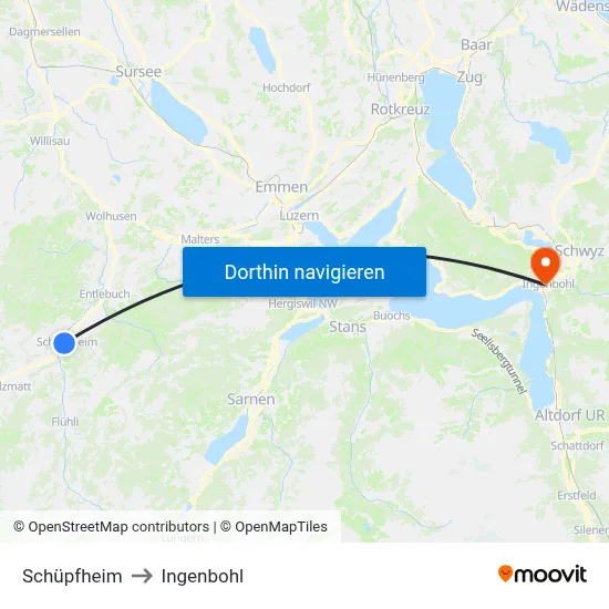 Schüpfheim to Ingenbohl map