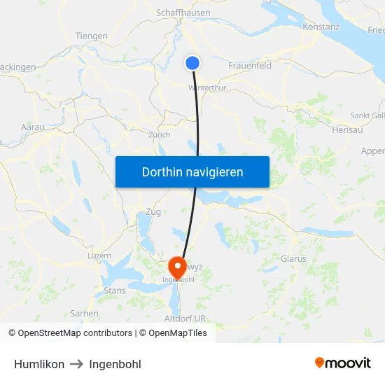 Humlikon to Ingenbohl map