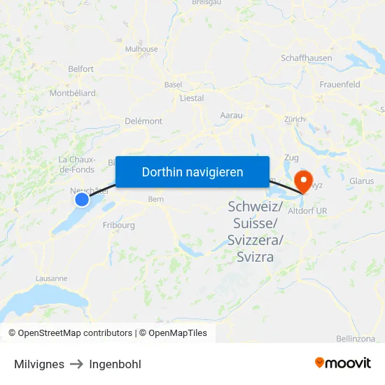 Milvignes to Ingenbohl map