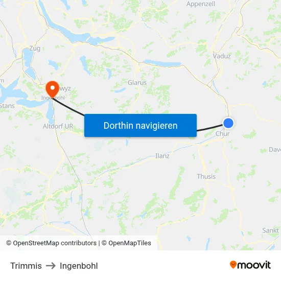 Trimmis to Ingenbohl map