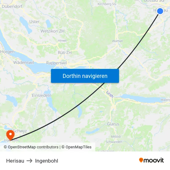 Herisau to Ingenbohl map