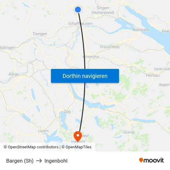 Bargen (Sh) to Ingenbohl map