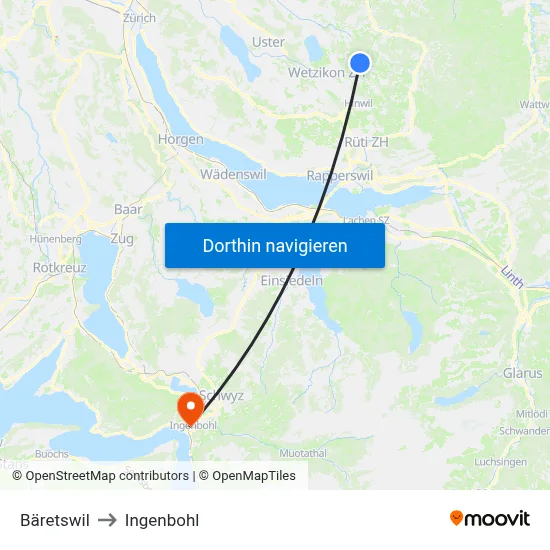 Bäretswil to Ingenbohl map