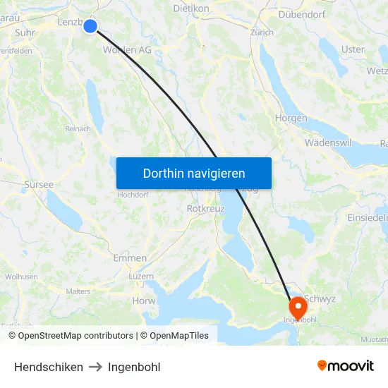 Hendschiken to Ingenbohl map