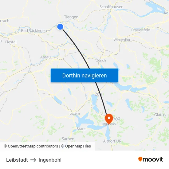 Leibstadt to Ingenbohl map