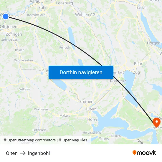 Olten to Ingenbohl map