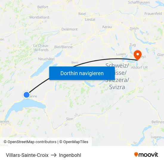 Villars-Sainte-Croix to Ingenbohl map