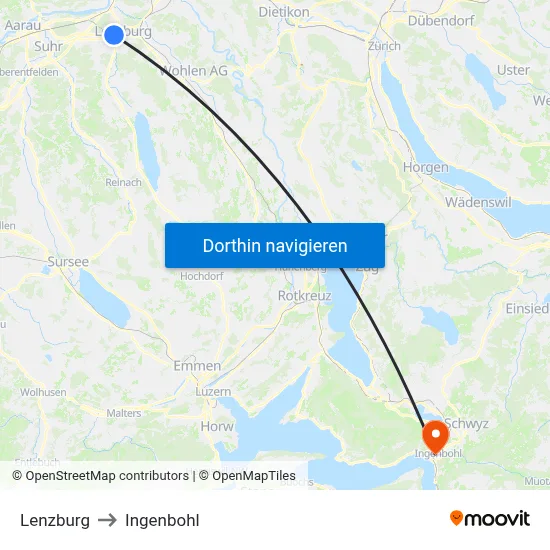 Lenzburg to Ingenbohl map