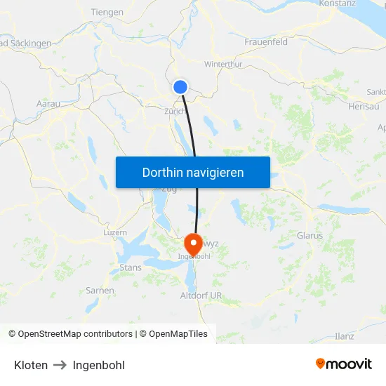 Kloten to Ingenbohl map