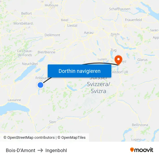 Bois-D’Amont to Ingenbohl map