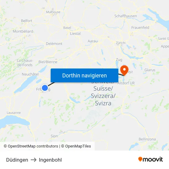 Düdingen to Ingenbohl map