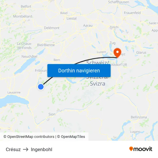 Crésuz to Ingenbohl map