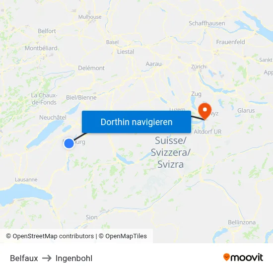 Belfaux to Ingenbohl map