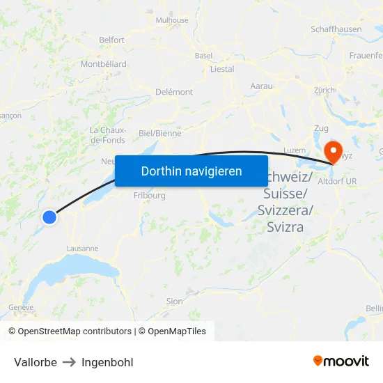 Vallorbe to Ingenbohl map