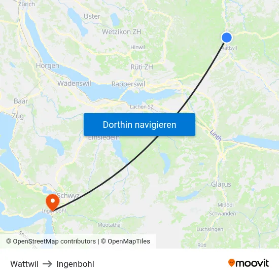 Wattwil to Ingenbohl map