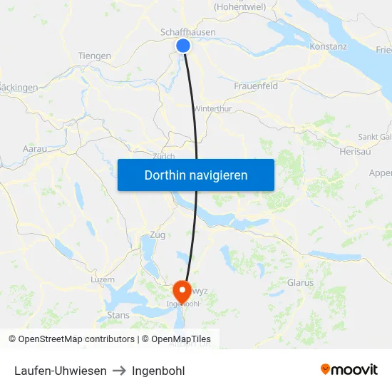 Laufen-Uhwiesen to Ingenbohl map