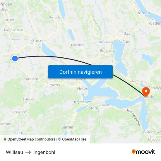 Willisau to Ingenbohl map