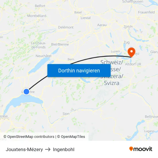 Jouxtens-Mézery to Ingenbohl map